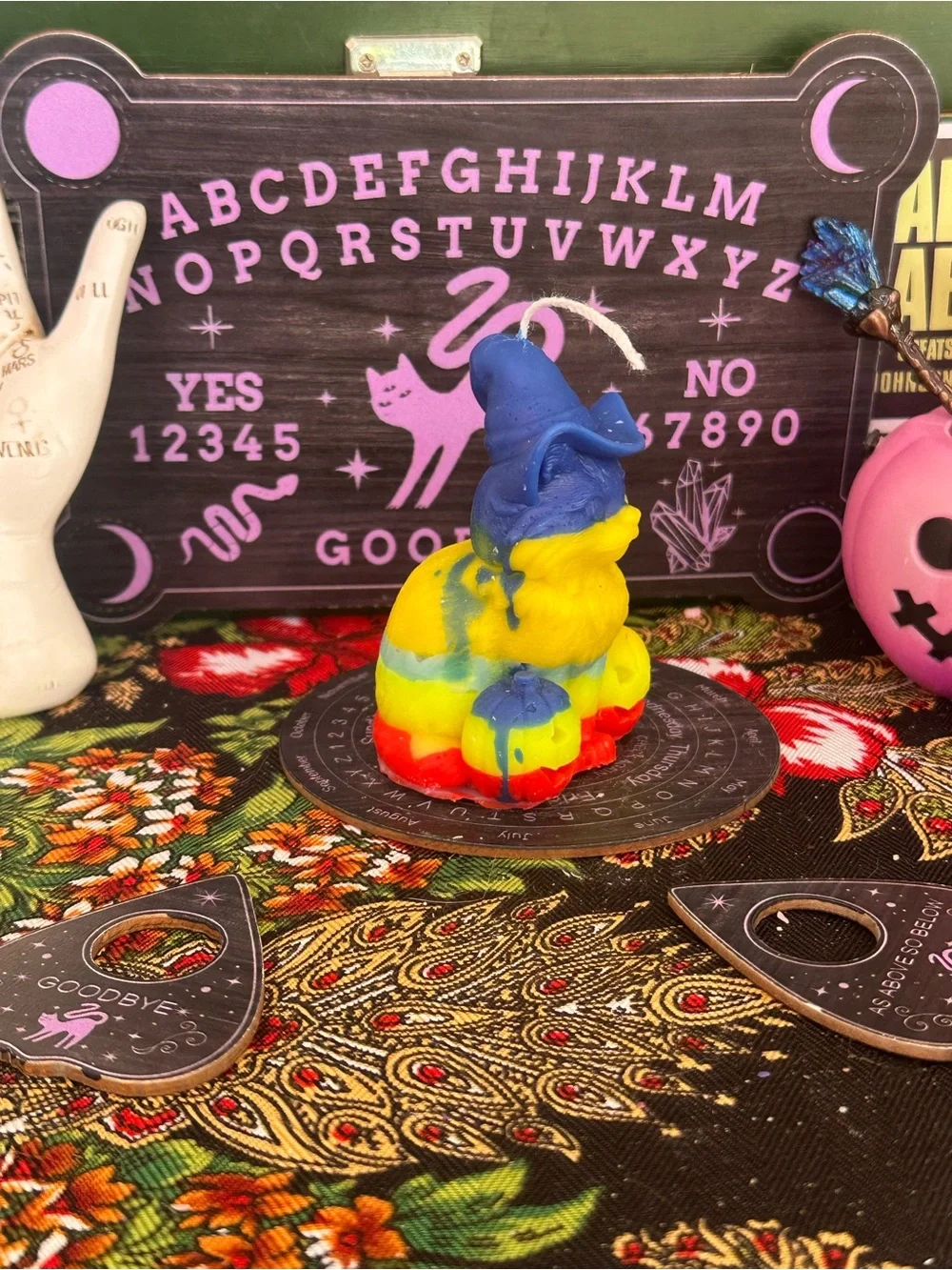 Witch Cat Halloween Candle | Rainbow Witch Cat Candle